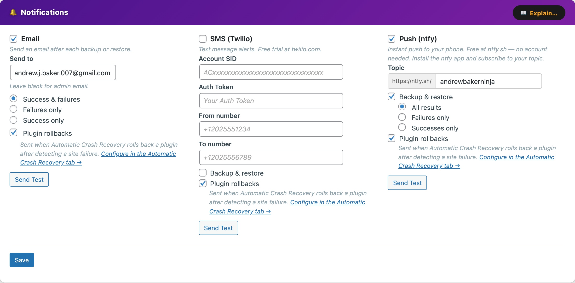 CloudScale Backup & Restore — Free WordPress Backup Plugin with One-Click Restore & Cloud Sync — Notifications screenshot