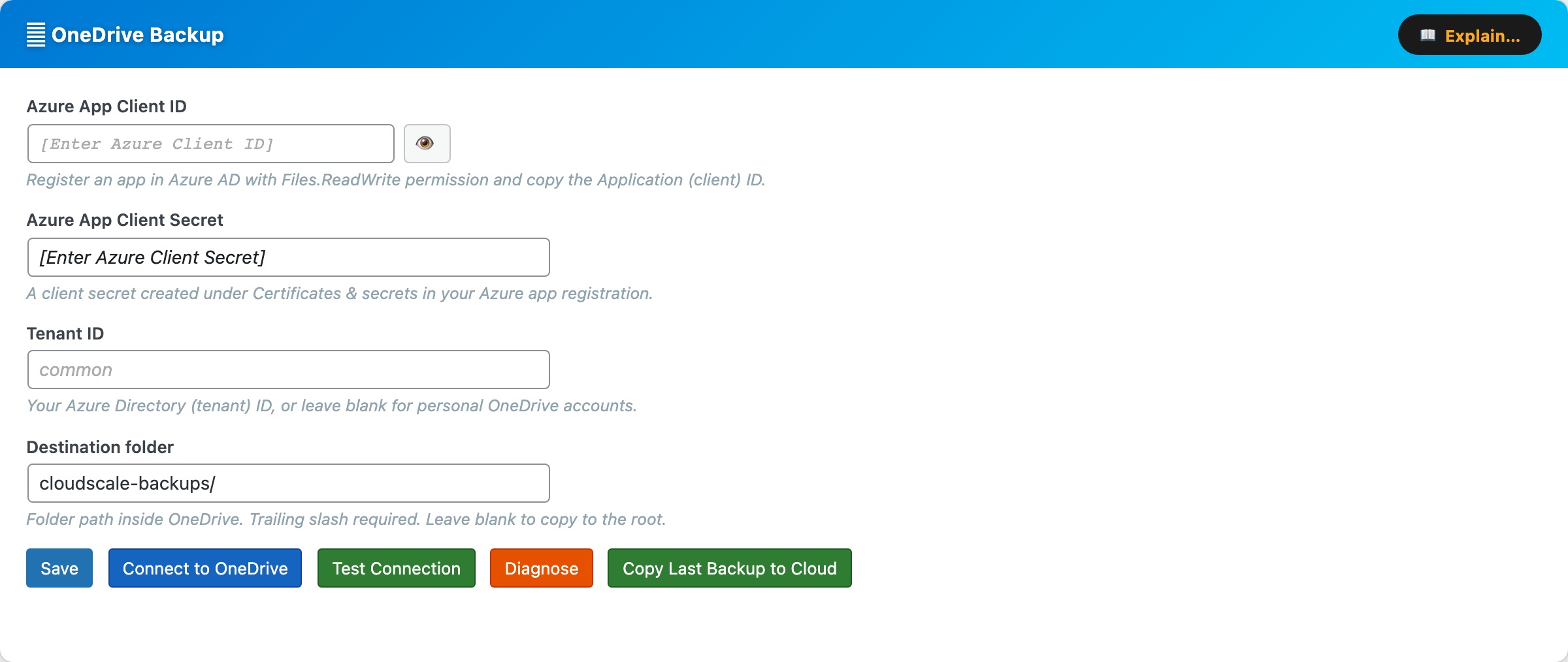 CloudScale Backup & Restore — Free WordPress Backup Plugin with One-Click Restore & Cloud Sync — Microsoft OneDrive screenshot