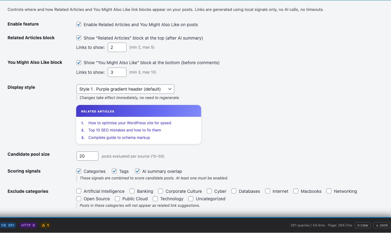 Related Articles — Settings