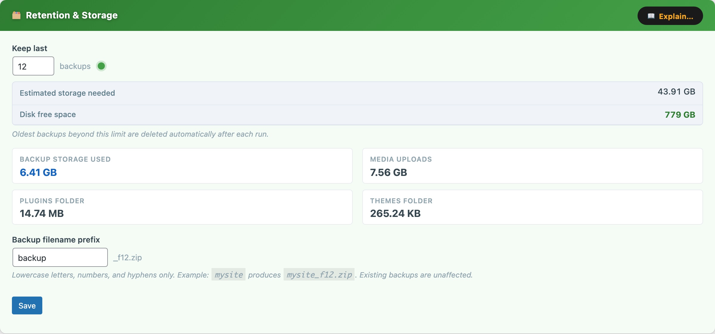 CloudScale Backup & Restore — Free WordPress Backup Plugin with One-Click Restore & Cloud Sync — Retention & Storage screenshot