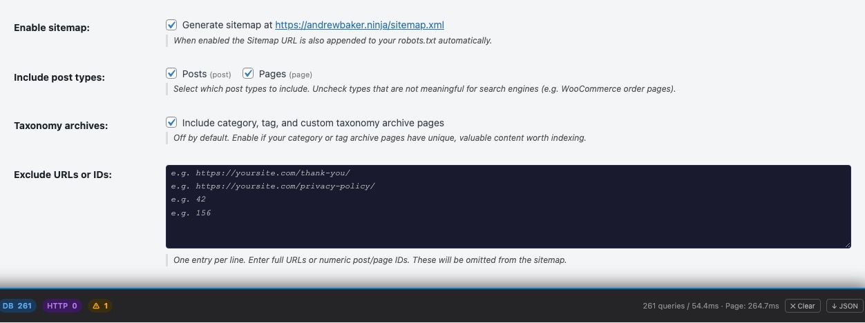 XML Sitemap Settings