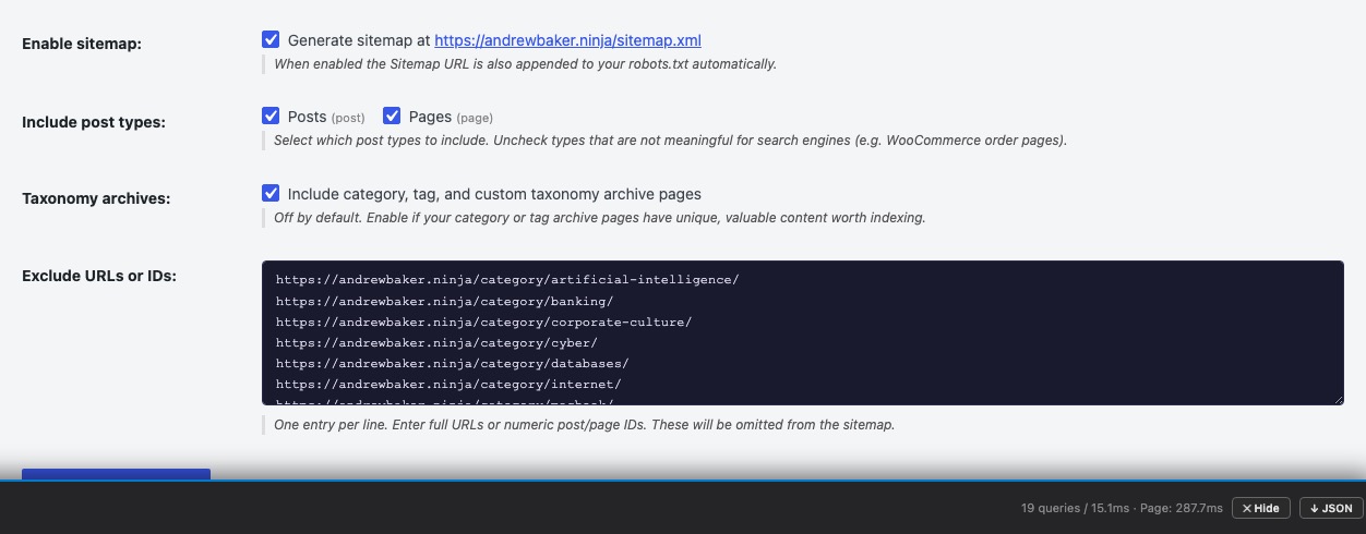 XML Sitemap Settings