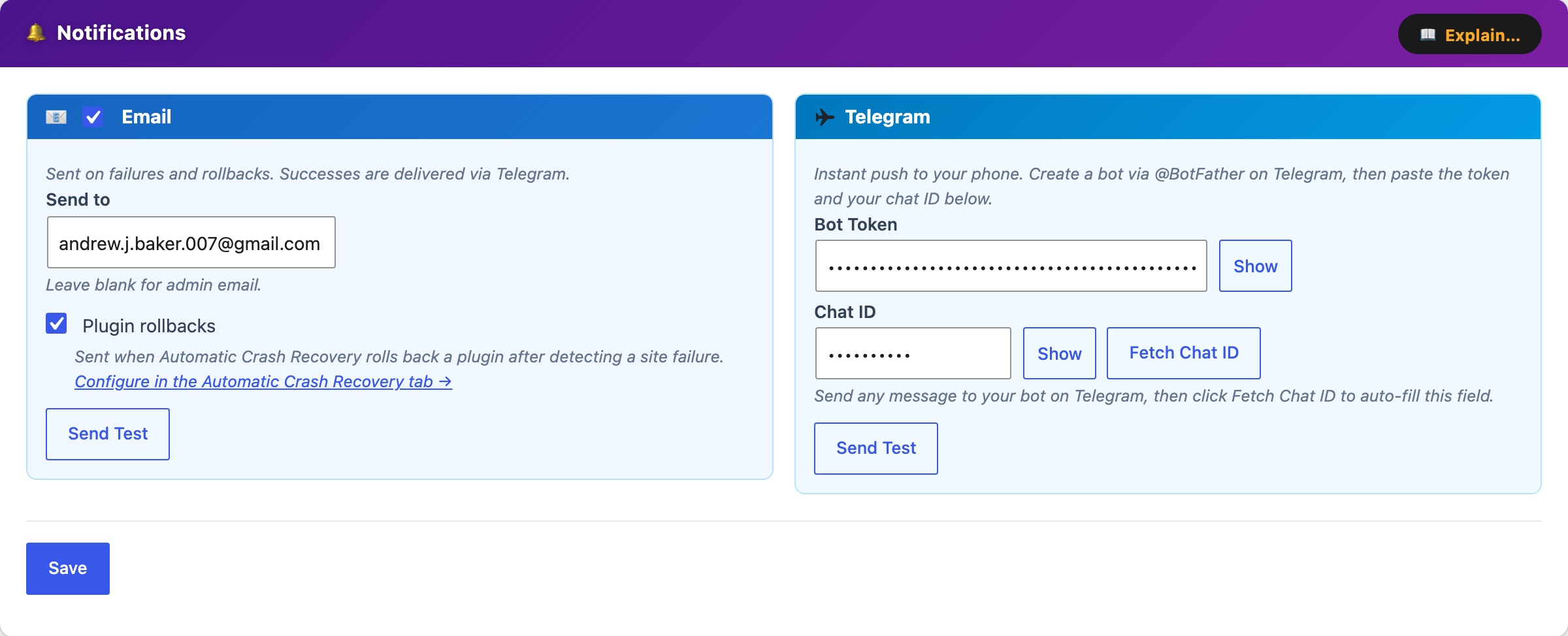 CloudScale Backup & Restore, Free WordPress Backup Plugin with One-Click Restore & Cloud Sync, Notifications screenshot