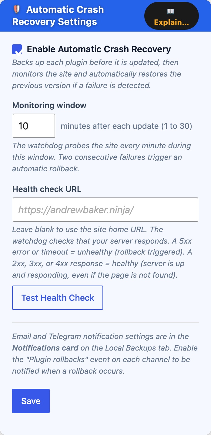 CloudScale Backup & Restore, Free WordPress Backup Plugin with One-Click Restore & Cloud Sync, Automatic Crash Recovery screenshot, as it appears on a mobile screen