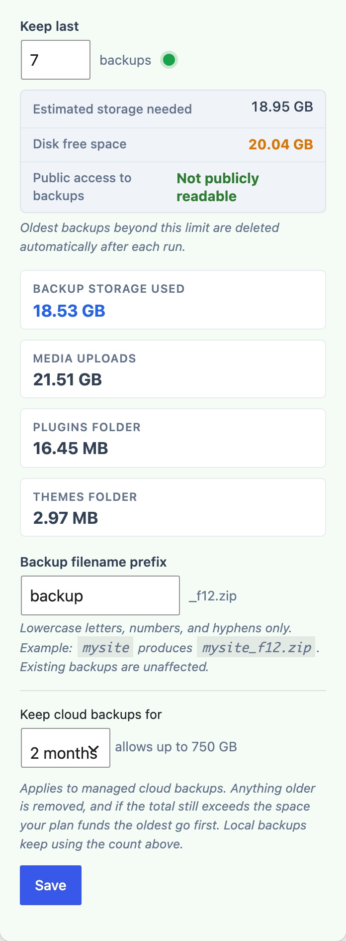 CloudScale Backup & Restore, Free WordPress Backup Plugin with One-Click Restore & Cloud Sync, Retention & Storage screenshot, as it appears on a mobile screen