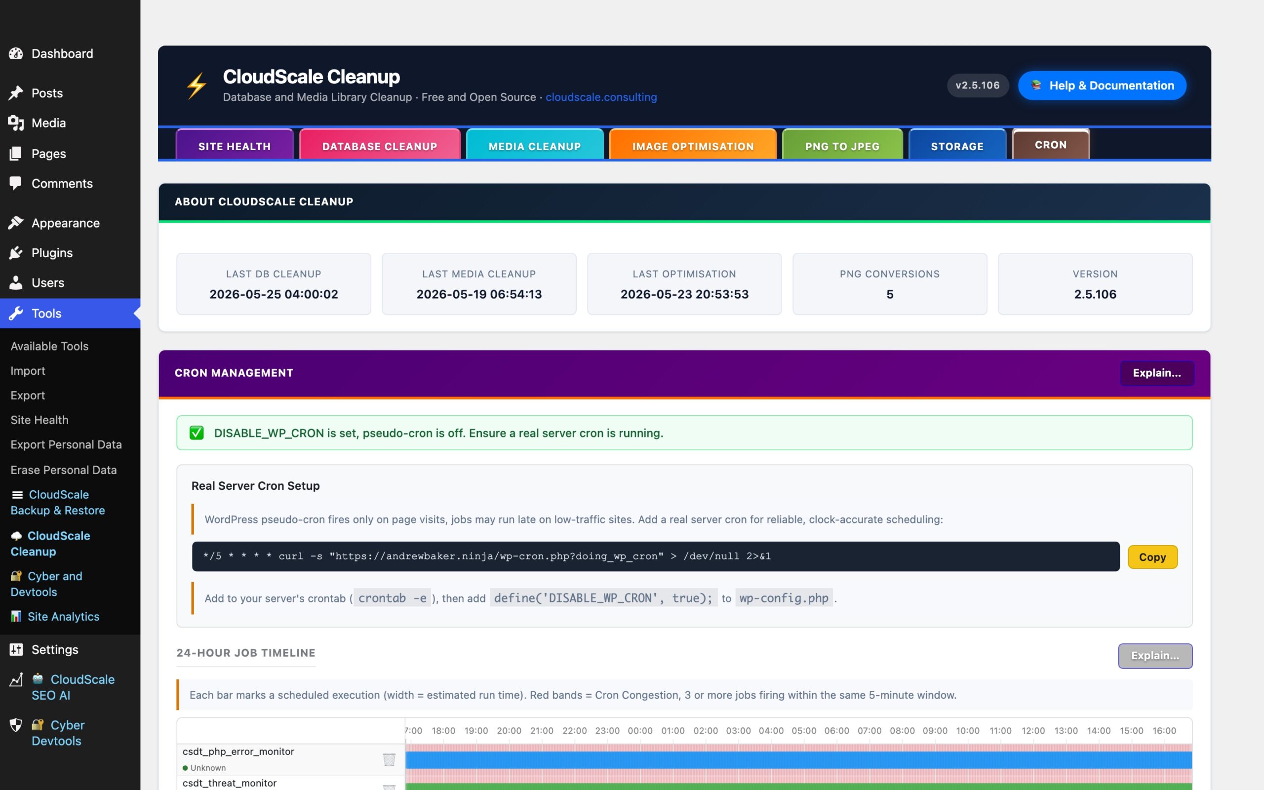 CloudScale Cleanup, Free WordPress Database Cleaner, Image Optimizer & Cron Manager, Cron screenshot