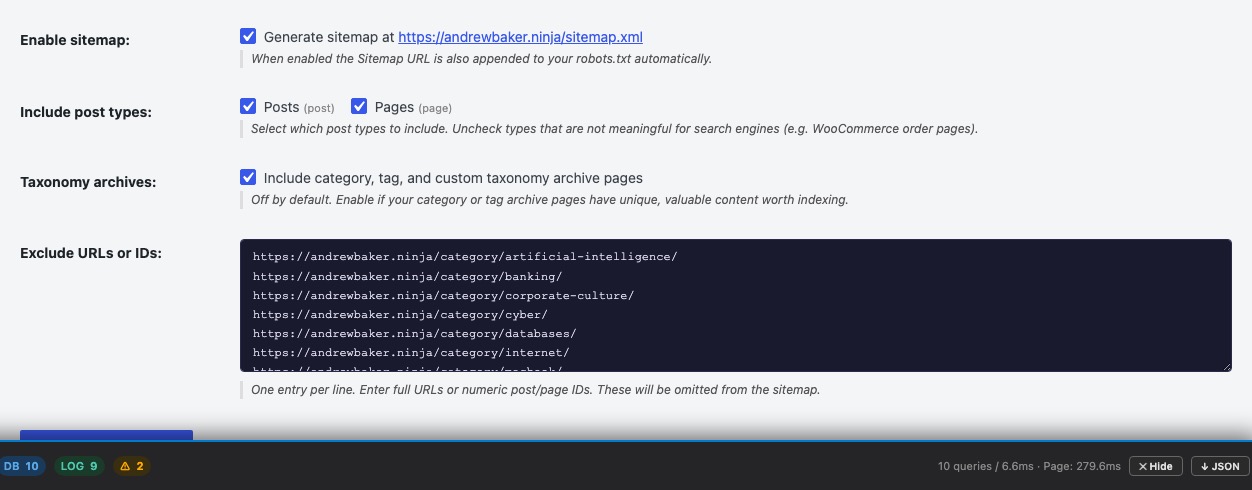 XML Sitemap Settings