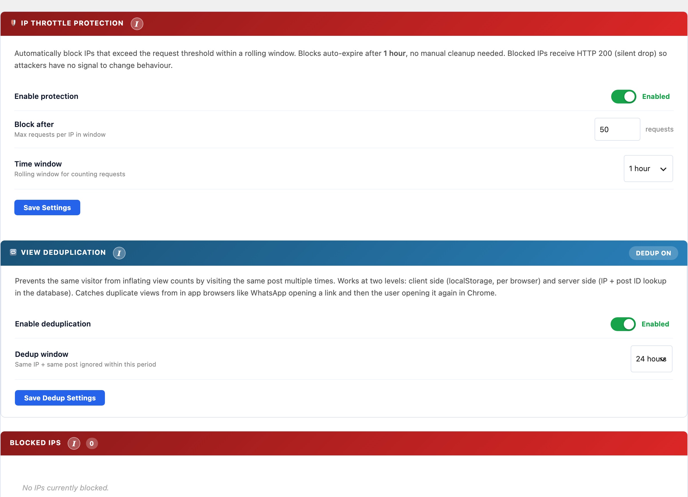 CloudScale Site Analytics, Free Privacy-First WordPress Analytics Plugin, IP Throttle screenshot