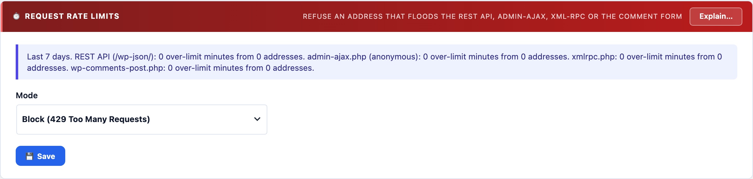 WordPress rate limiting for the REST API, admin-ajax and XML-RPC returning 429 Too Many Requests